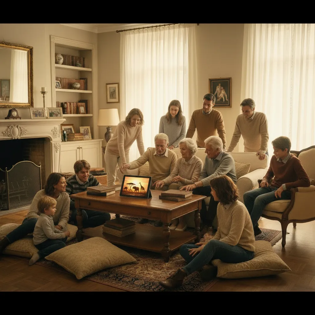 Familie sieht und erlebt Erinnerungen gemeinsam